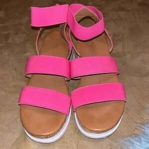 Pink double strap platform sandals